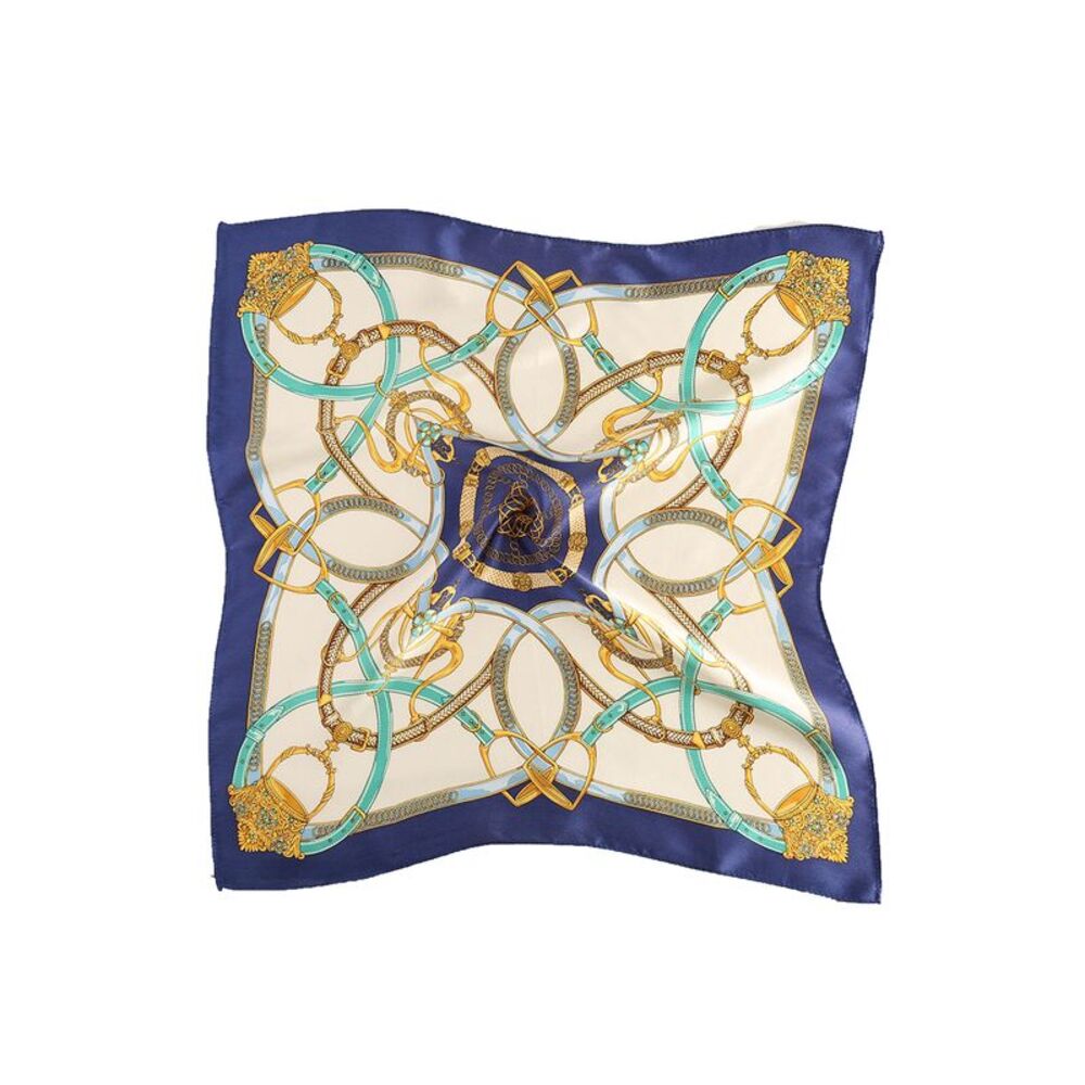 Women Fashionable Navy Green Print Silk Square Scarf